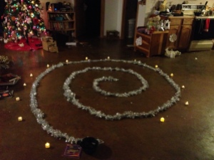 Solstice spiral. We shut the lights out and walk it with candles.
